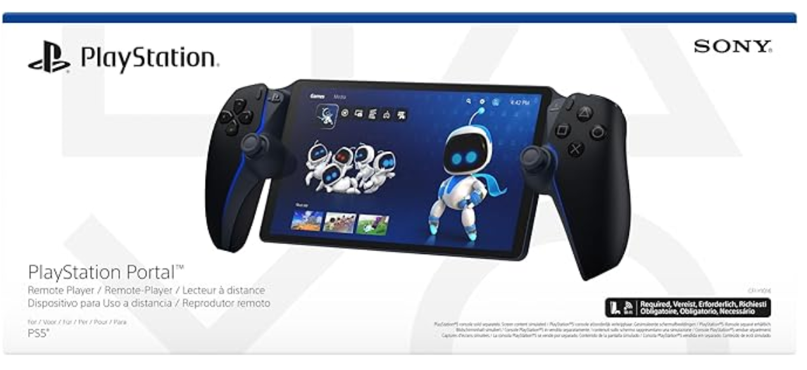 PlayStation Portal remote player with controller on a white background