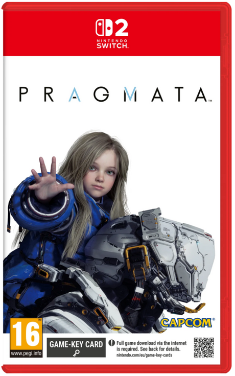 Nintendo Switch game case for 'Pragmata' with a character in futuristic armor on a white background.