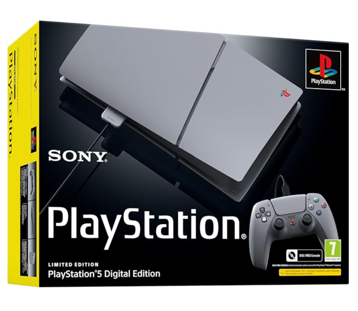 PlayStation console packaging with controller on a black background