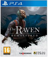 Game cover of 'The Raven Remastered' for PS4 with a character in a snowy landscape.