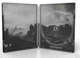 Open DVD case with a black and white image of a destroyed cityscape on the cover.