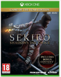 Front cover of the Xbox One game 'Sekiro: Shadows Die Twice - Game of the Year Edition', showing a samurai warrior in a dark red robe holding a sword, with Xbox One branding, a PEGI 18 rating, and an 'Includes Bonus Content' badge.
