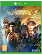 Game box for 'Shenmue I & II' on Xbox One with characters and landscape illustration.