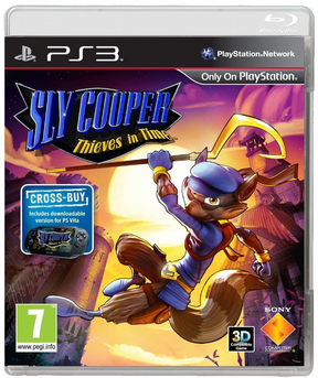 PlayStation 3 game case for 'Sly Cooper: Thieves in Time' with Sly Cooper character on cover.