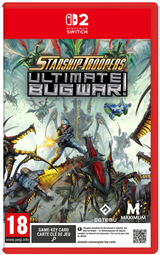 Nintendo Switch game case for Starship Troopers Ultimate Bug War!, featuring colorful sci-fi insect-themed artwork with a red Nintendo Switch banner at the top and PEGI 18 rating at the bottom left.