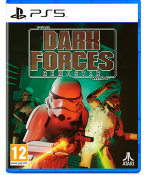 Game case for 'Star Wars: Dark Forces Remaster' on PS5 with stormtrooper and other characters.