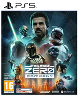 Front cover art for the video game Star Wars: Zero Company for PlayStation 5, featuring multiple Star Wars characters against a dark space background with the PS5 logo at the top and publisher logos at the bottom.