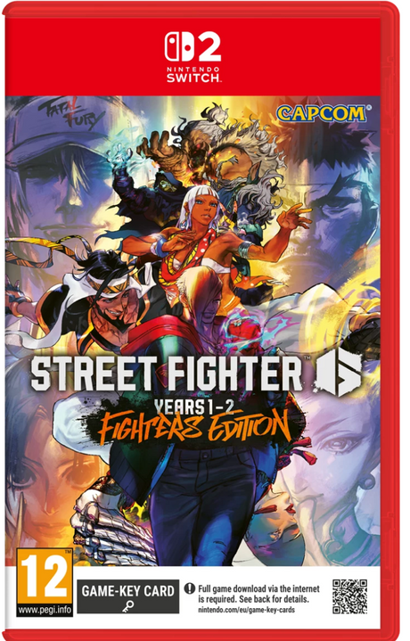 Nintendo Switch game case for 'Street Fighter Years 1-2 Fighters Edition' with colorful artwork and Capcom logo.