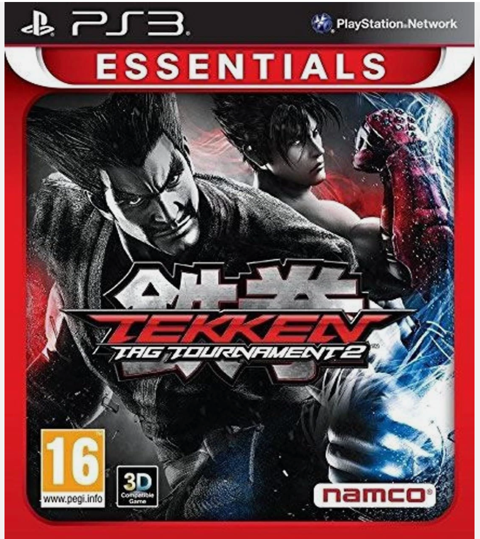 Game cover for 'Tekken Tag Tournament 2' on PS3 Essentials with characters and red background.