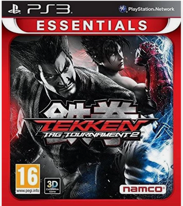Game cover for 'Tekken Tag Tournament 2' on PS3 Essentials with characters and red background.