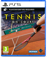 PlayStation 5 game disc cover for 'Tennis On-Court' with a tennis racket and player on court.
