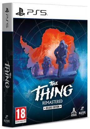 PlayStation 5 game case for 'The Thing Remastered' with a sci-fi design.