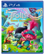 PlayStation 4 game case for 'DreamWorks Trolls Remix Rescue' with animated characters on a blue background.