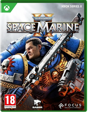 Game cover for 'Warhammer 40,000: Space Marine' on Xbox Series X with a Space Marine character holding a weapon.