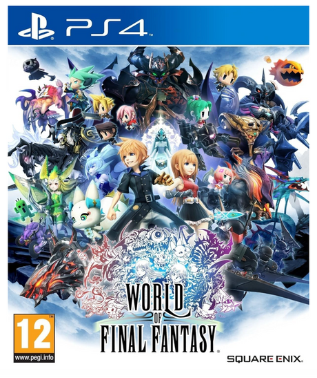 Cover of 'World of Final Fantasy' for PS4 with characters and branding.