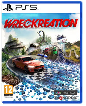 Game cover for 'Wreckreation' on PS5 with racing cars and track design.