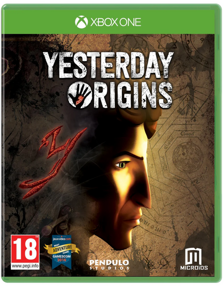 Game box for 'Yesterday Origins' on Xbox One with a stylized face and logo design.