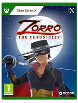 Zorro-themed video game cover for Xbox Series X with a character holding a sword against a moonlit sky.